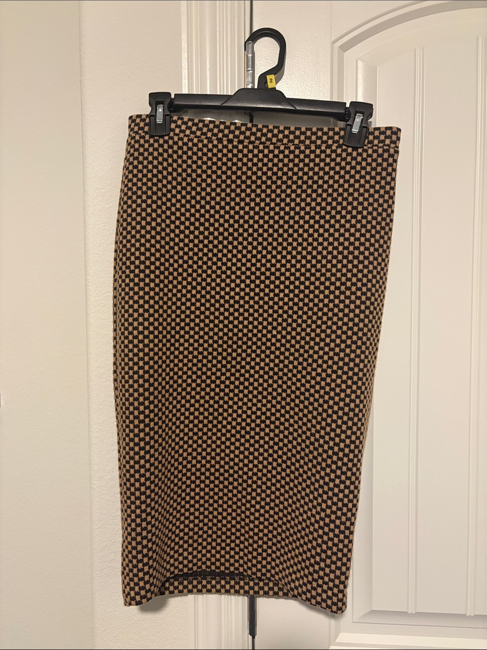 Philosophy Black and Camel Checkered Pencil Skirt